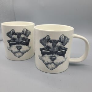 Williams Sonoma Set (2) Mugs Rory Dobner Coffee Cup Schnauzer Sunglasses Dog New